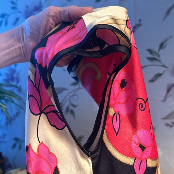 Pure Silk Charmeuse Above knee New Dress Drop shoulder Sleeveless V neck Floral - Picture 9 of 13